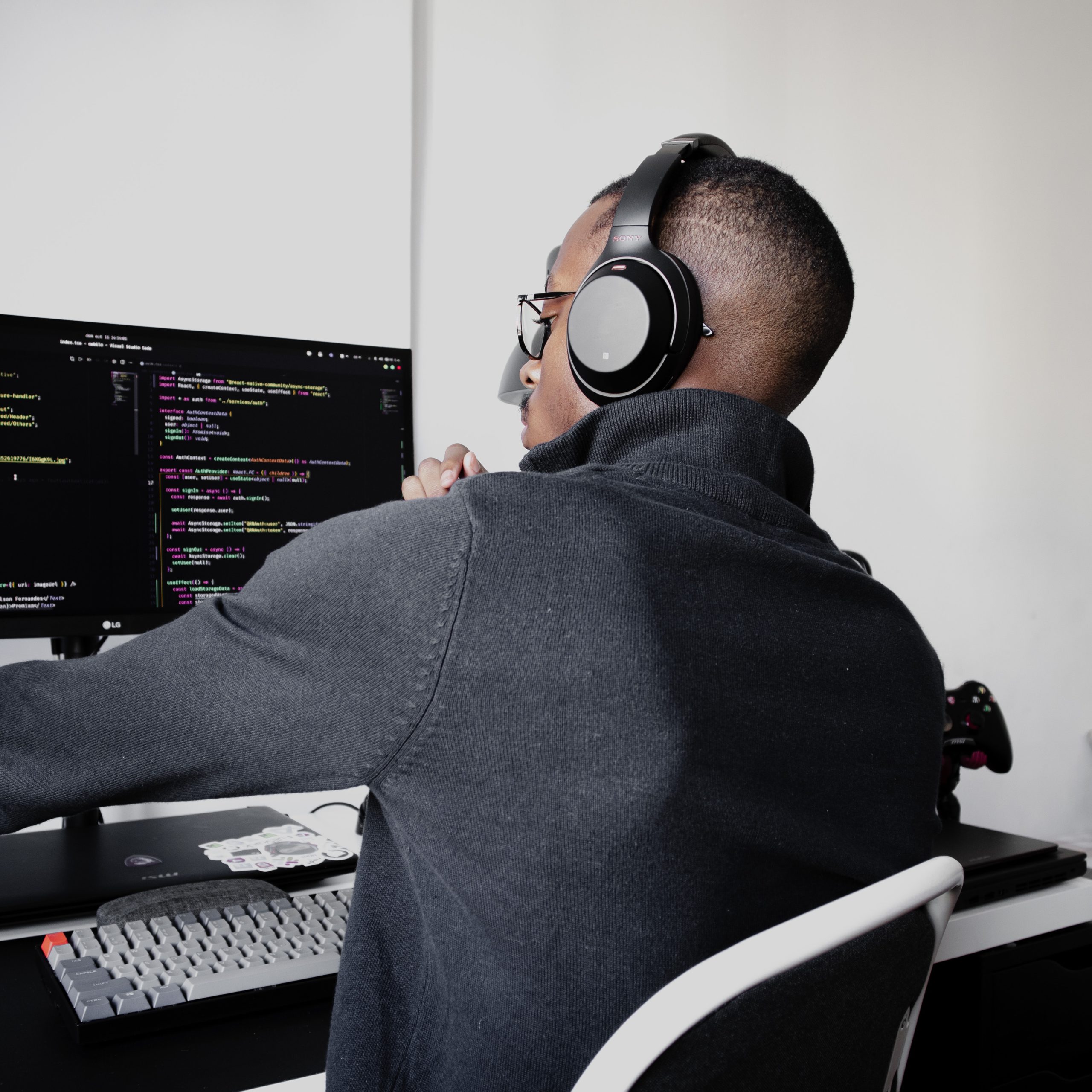 man working at computer